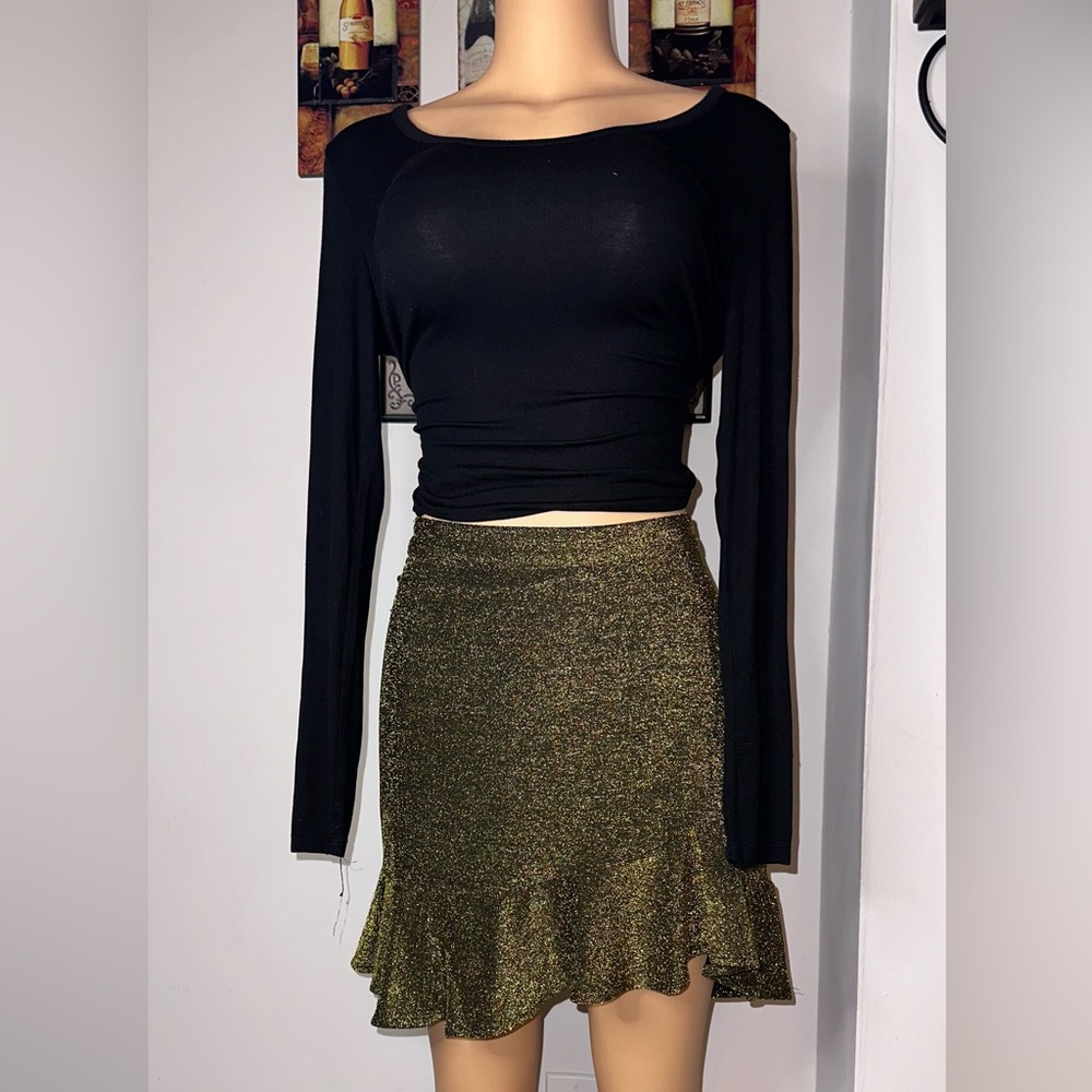 NWT Michael Kors sparkly shiny black and gold sheer skirt zipper-closure size XL